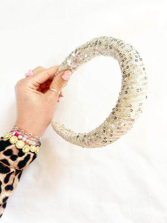 Padded Headband in silver sequin