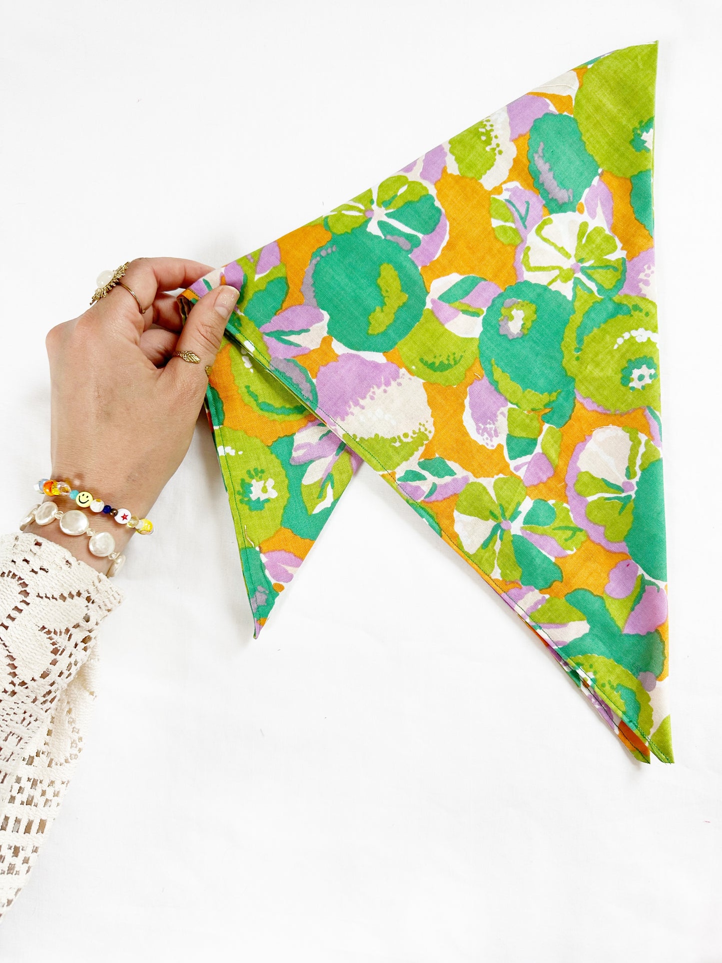 Bandana & neck scarf in green and purple floral