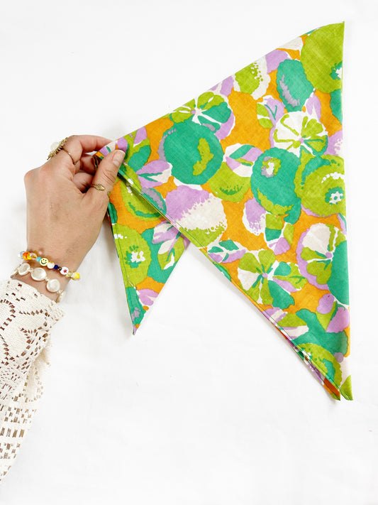 Bandana & neck scarf in green and purple floral