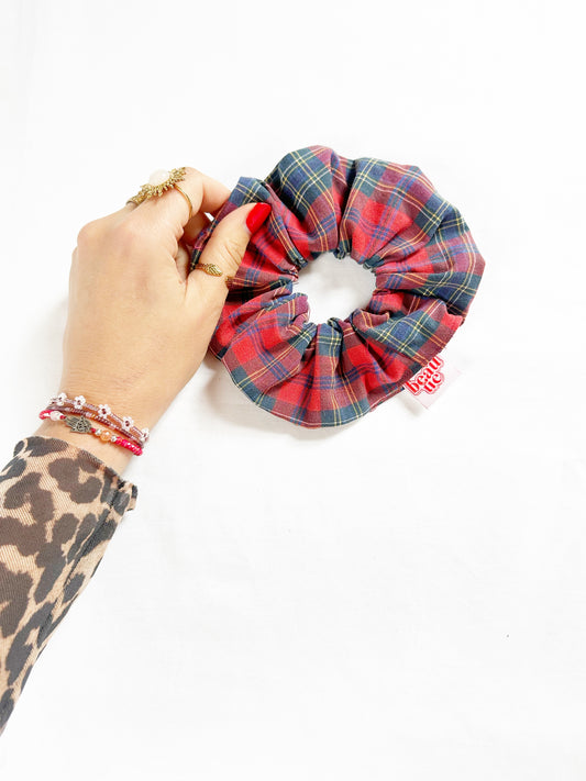 OG scrunchie in red tartan cotton