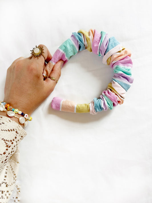 Ruffle Headband in pastel beach stripes
