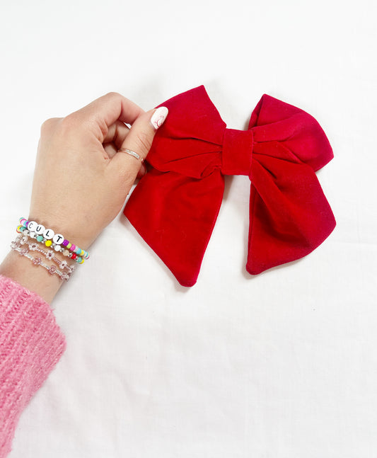 Beau Hair Bow in red velvet