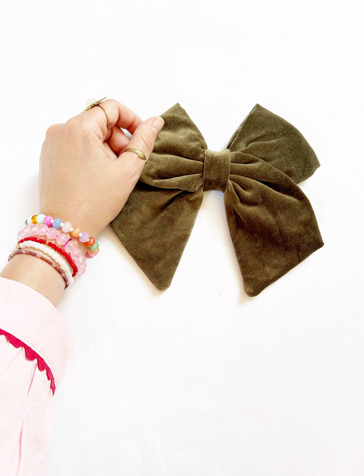 Beau hair bow in olive green velvet
