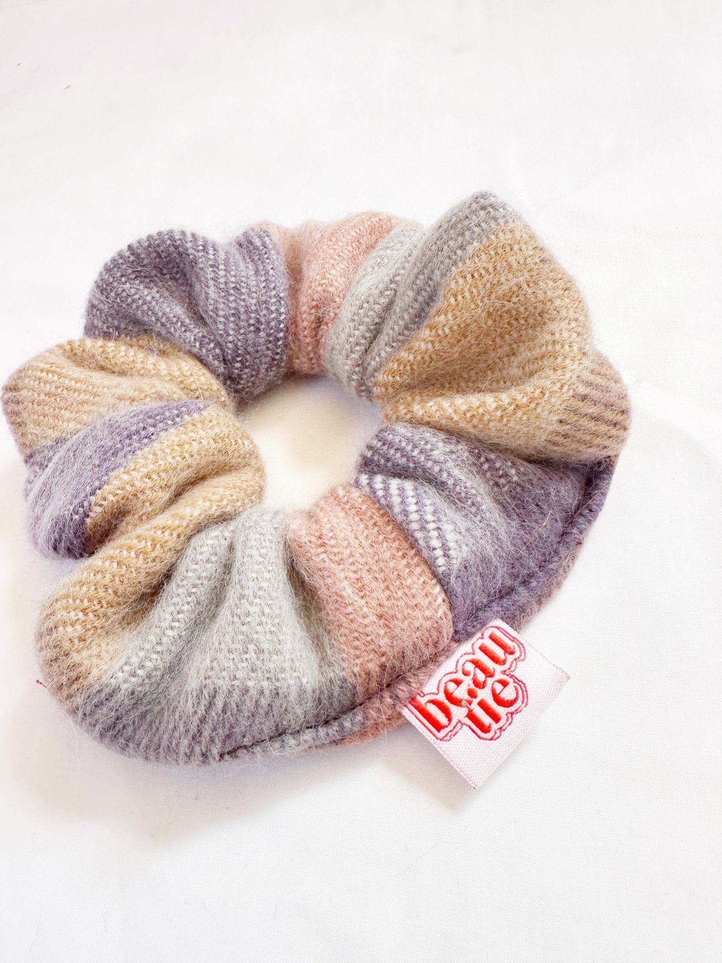 OG scrunchie in lilac and brown tartan wool