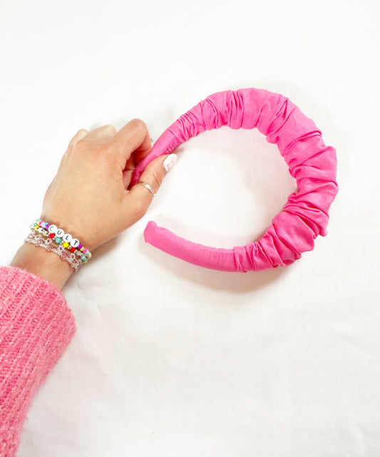 Ruffle Headband in pink cotton