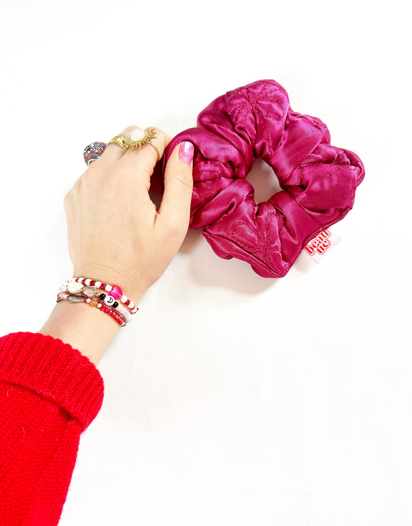 OG scrunchie in magenta floral quilted silk