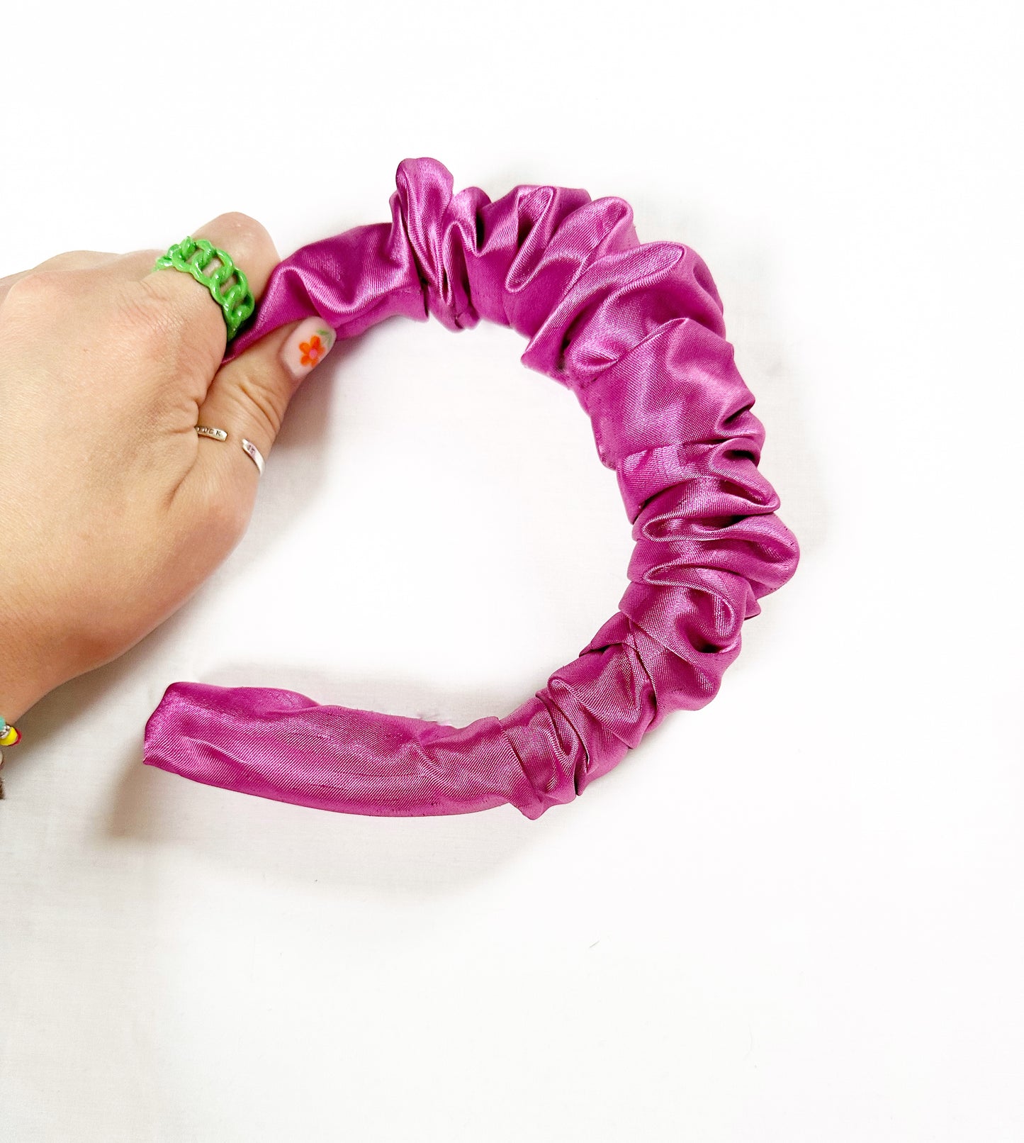 Ruffle Headband in magenta silk