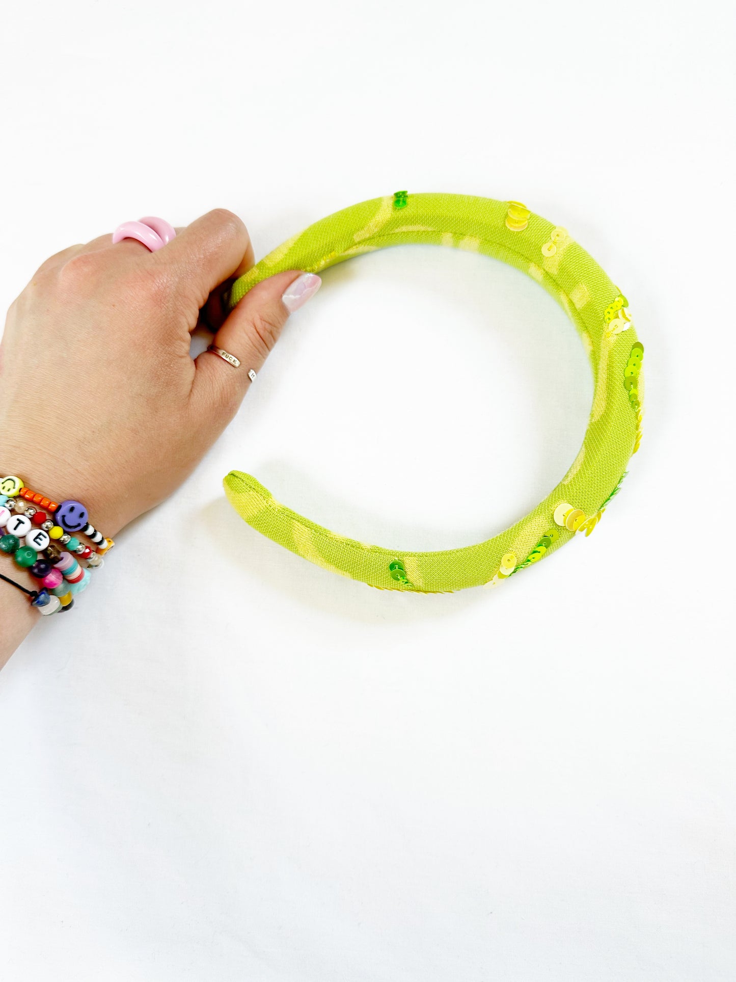 The Amalfi - Classic Headband in lime & yellow sequinned