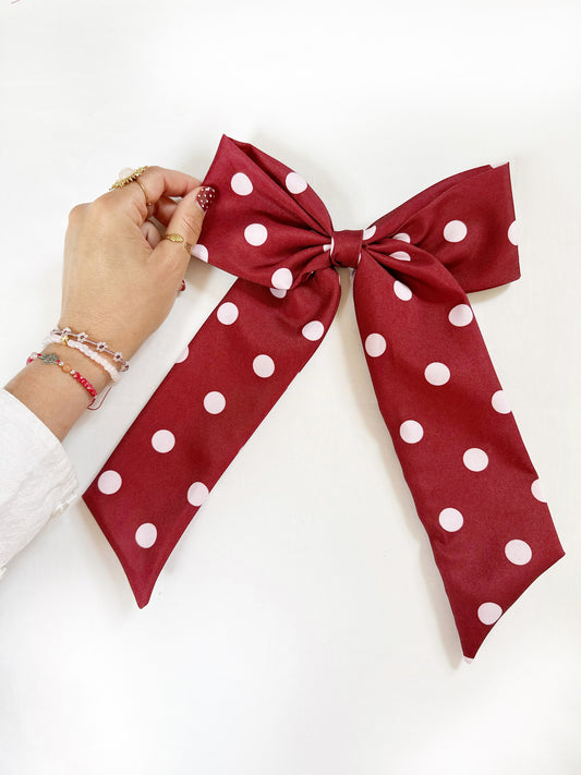 POWER Hair Bow in burgundy polka dot