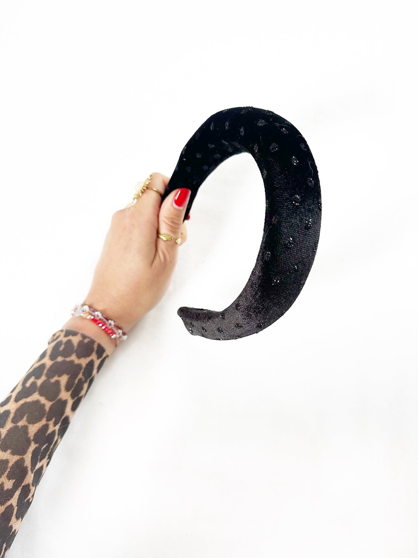 Padded Headband in black velvet sparkle