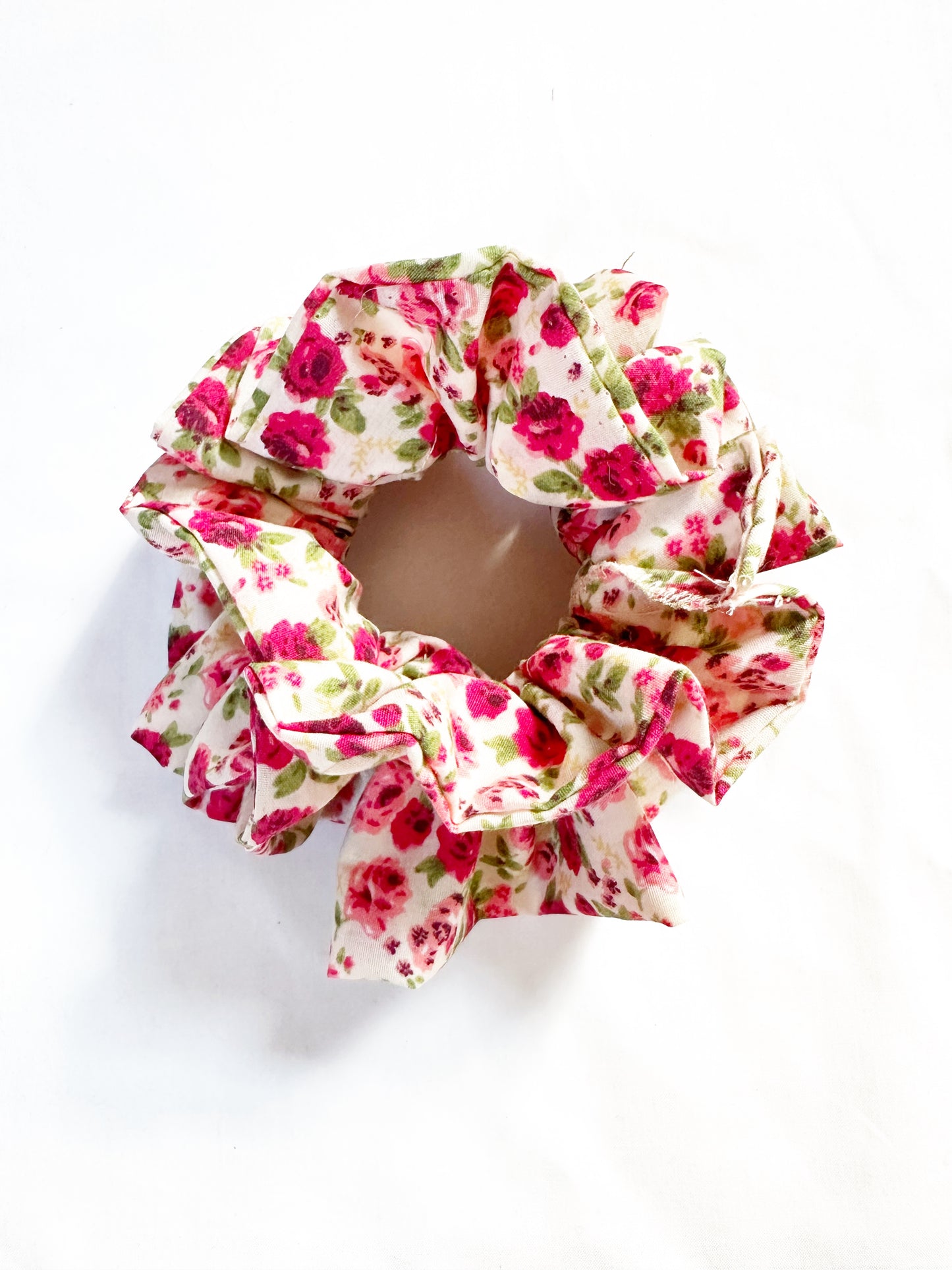 OG scrunchie in rose print ruffle