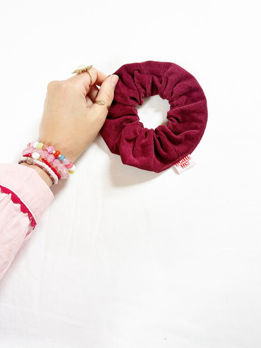 OG scrunchie in burgundy corduroy