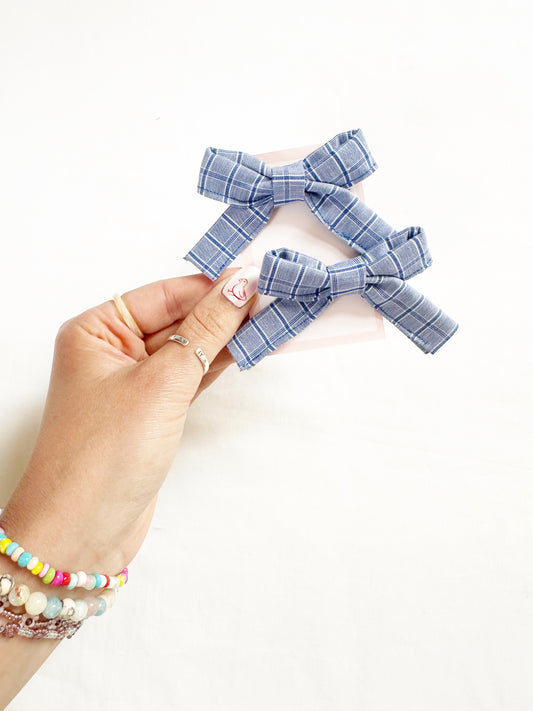 Bonnie mini hair bows in blue check