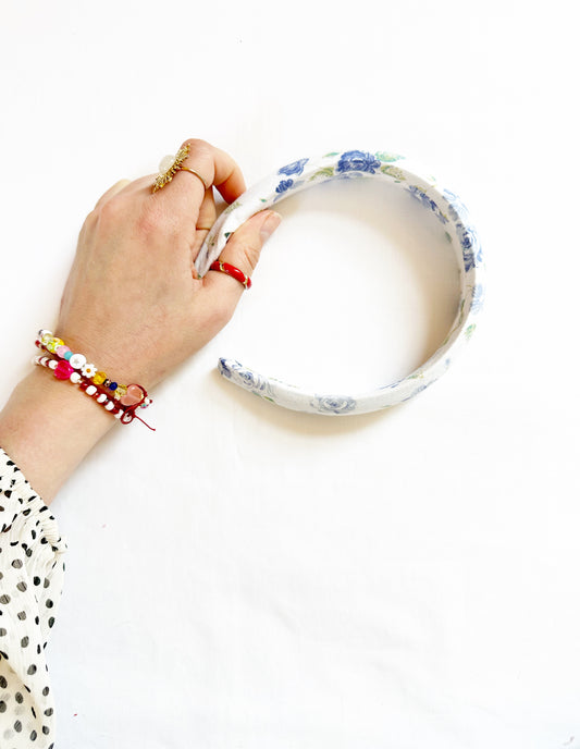Classic Headband in blue rose cotton