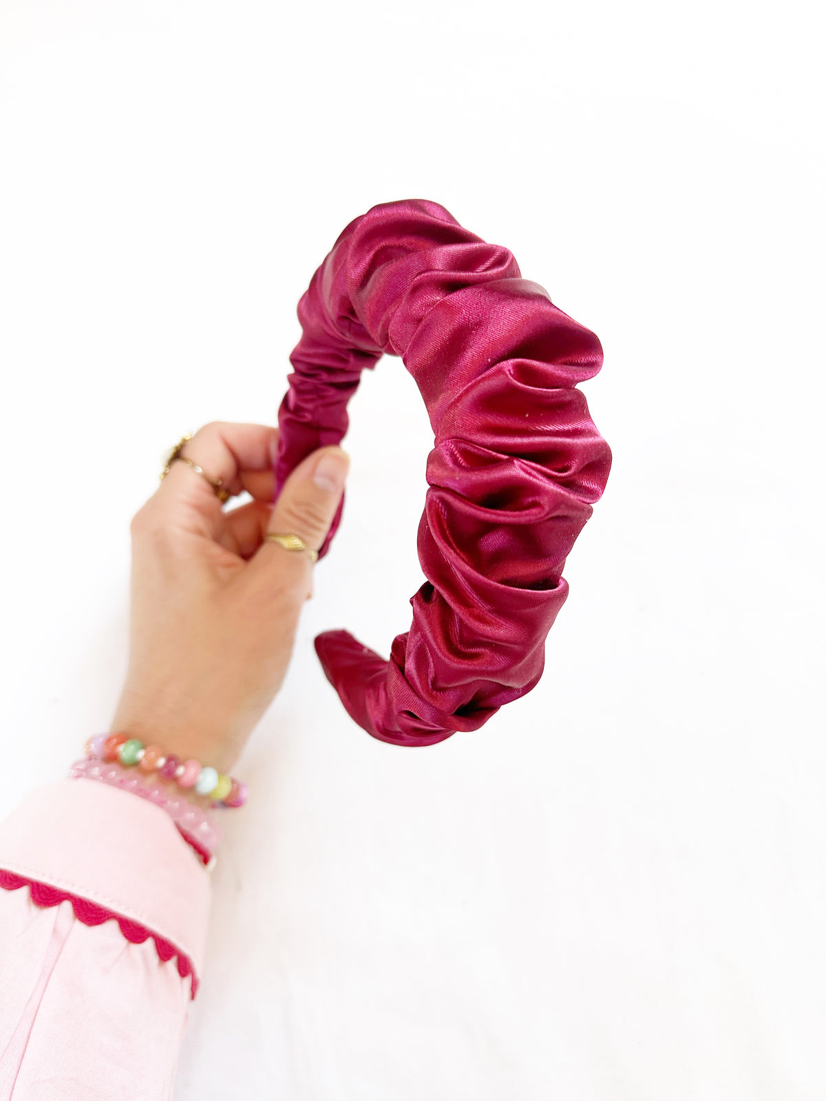 Ruffle Headband in burgundy silk