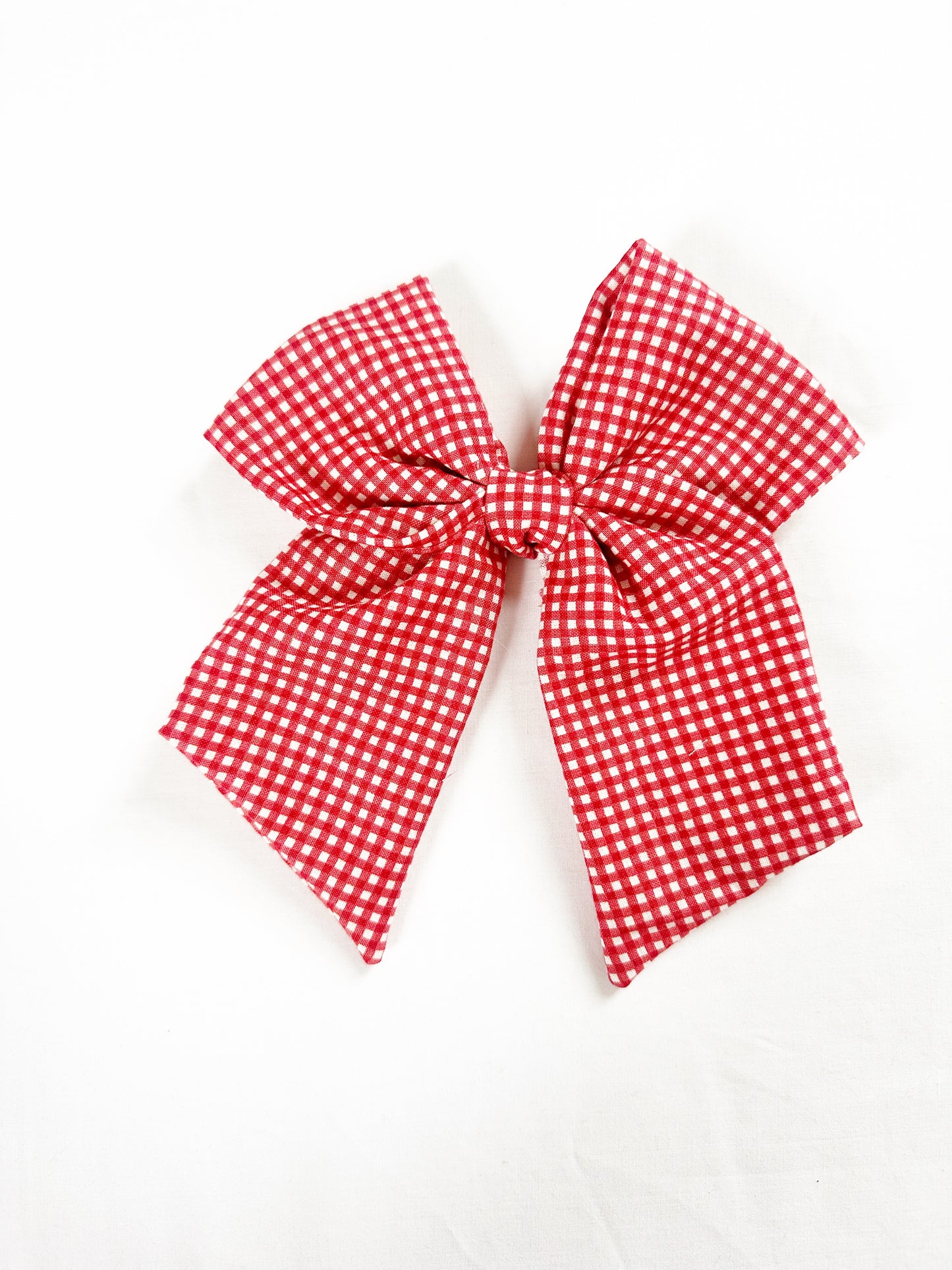 Beau hair bow in red & white gingham cotton
