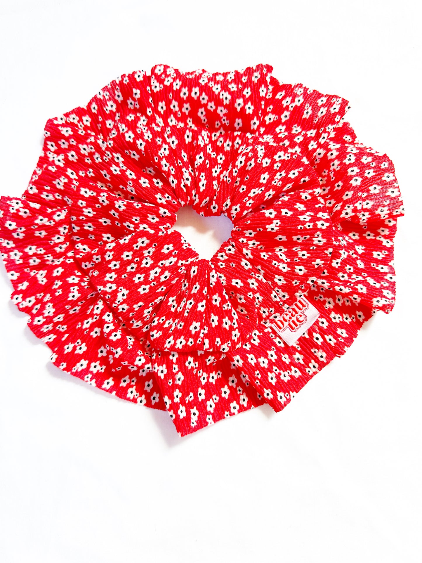 OG scrunchie in red floral ruffle