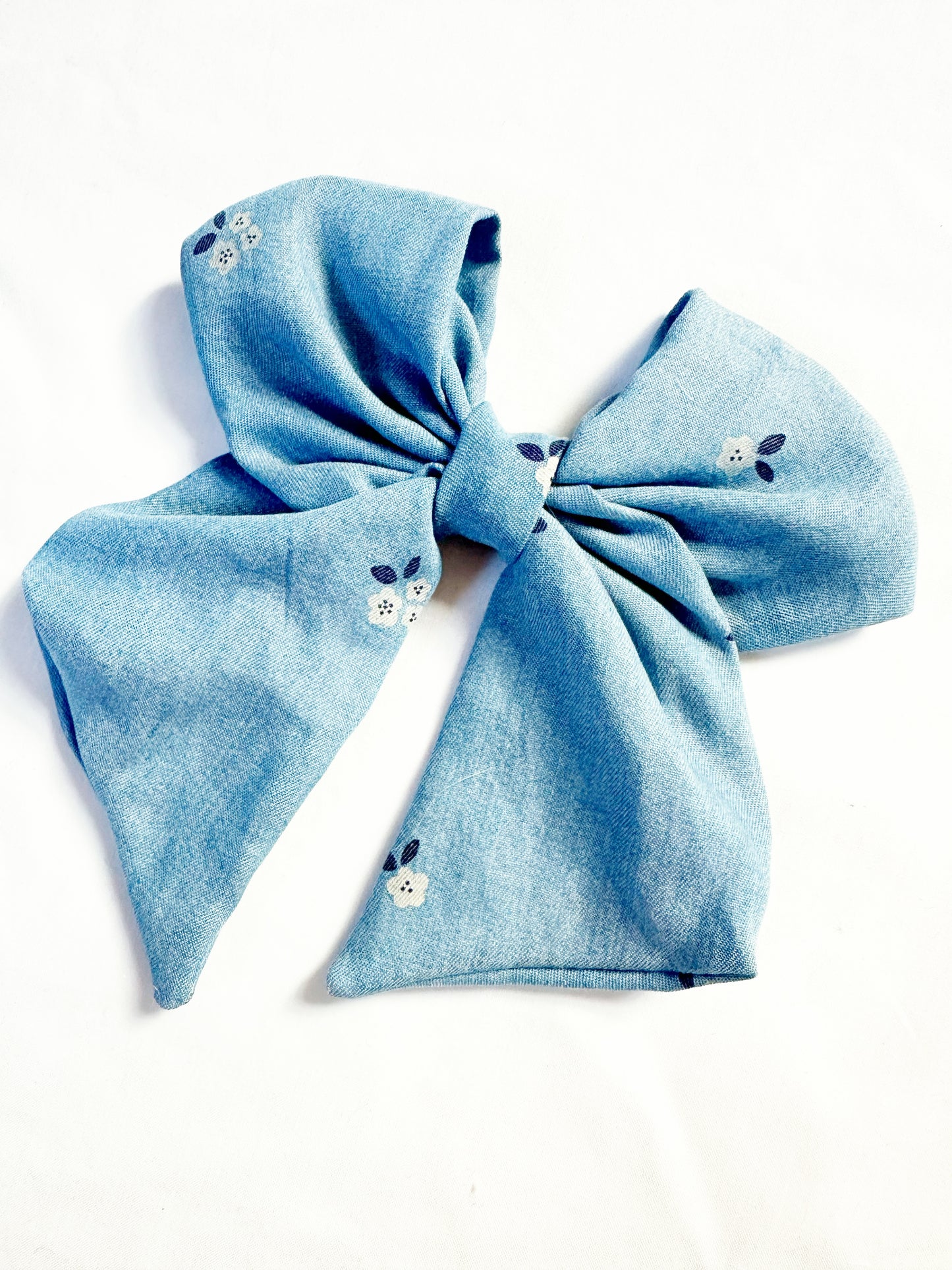 Hair Bow in floral denim