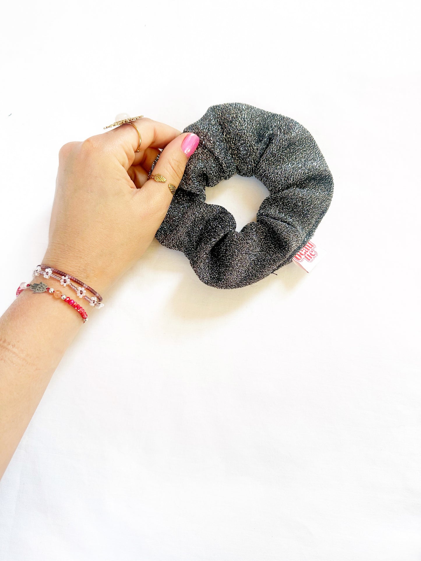 OG scrunchie in silver glitter