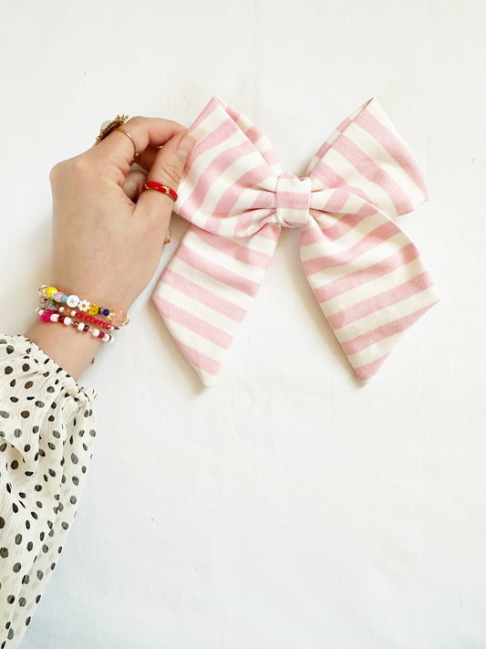 Nancy hair bow in pink white candy stripe