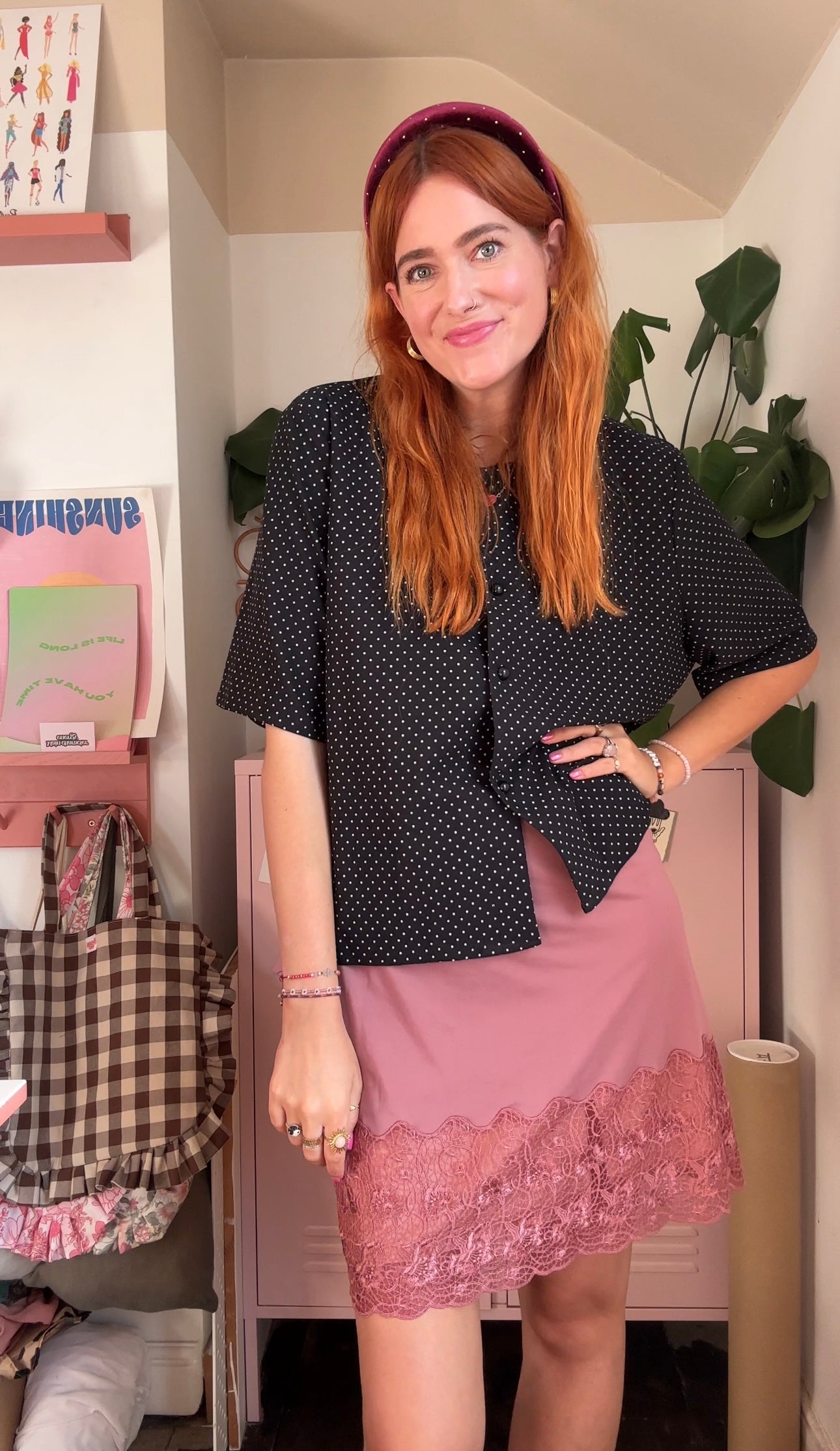 Classic Headband in burgundy gold stud