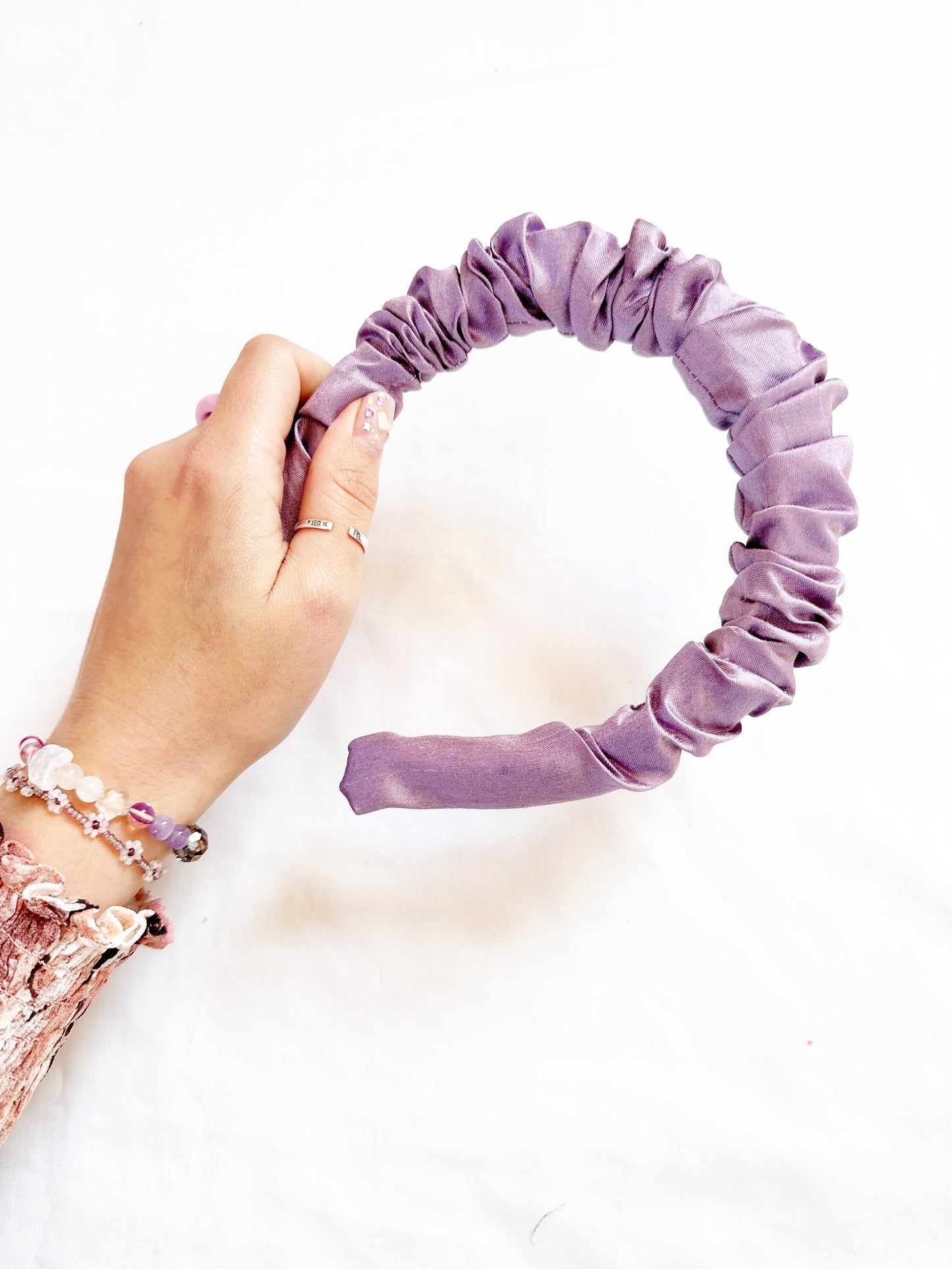 Ruffle Headband in lilac silk