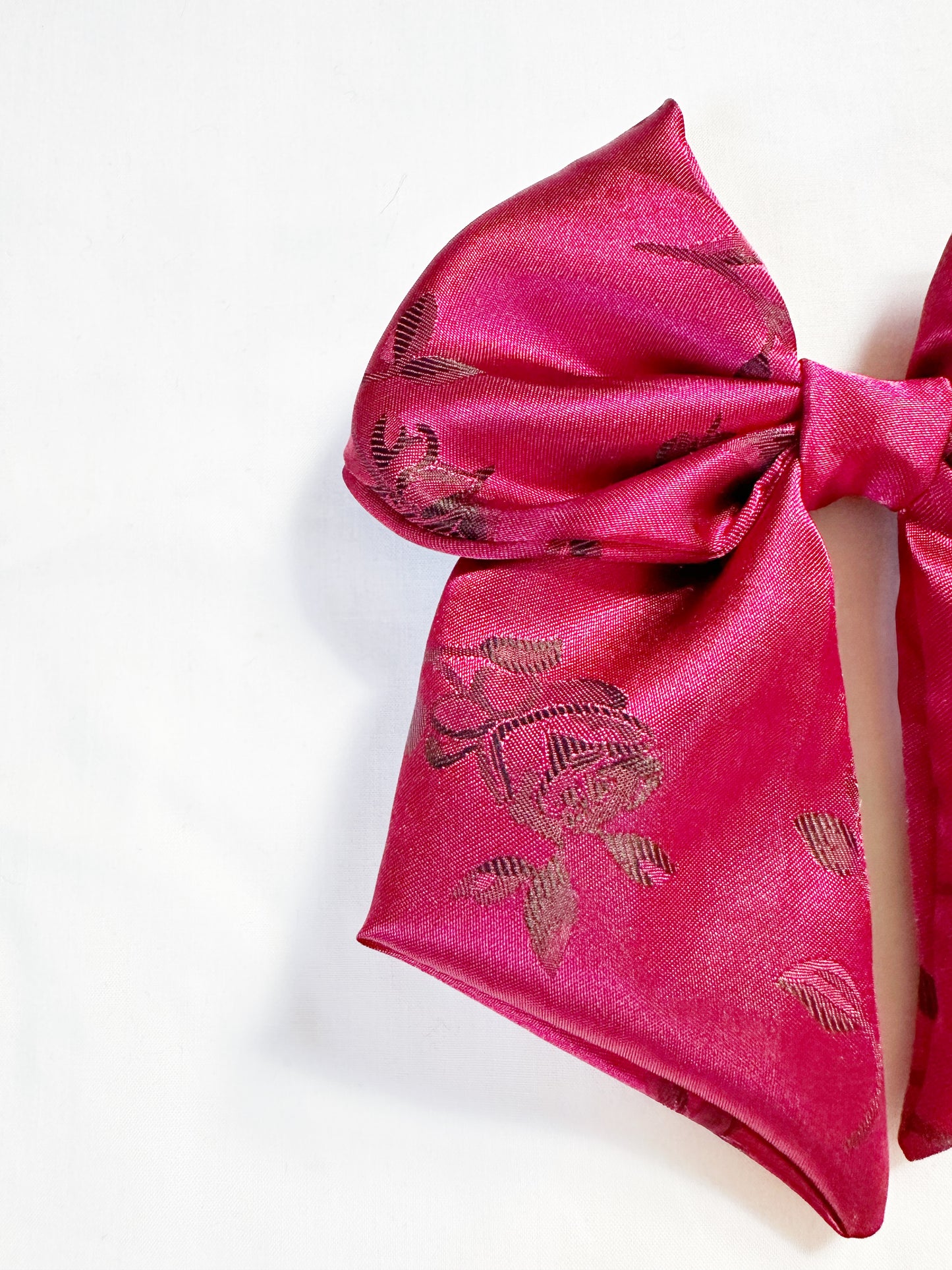 Hair Bow in burgundy floral silk