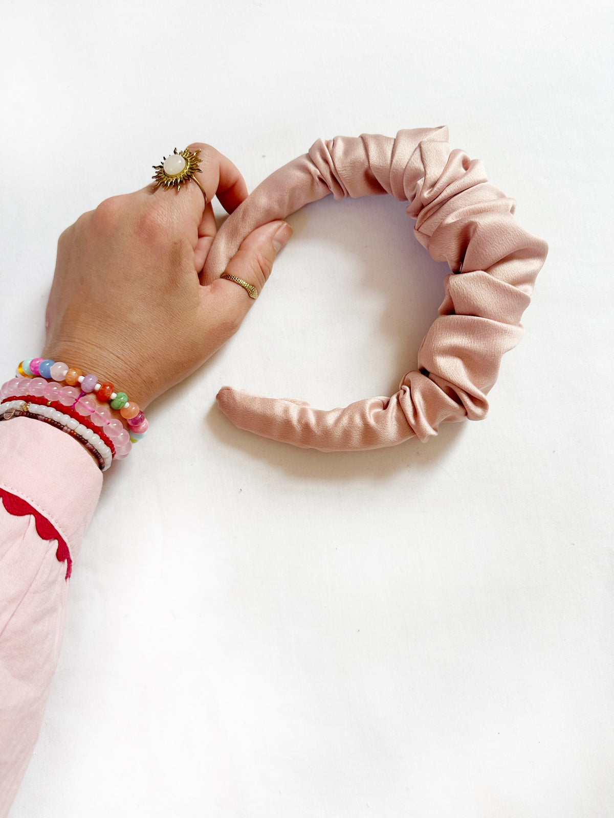 Ruffle Headband in blush silk