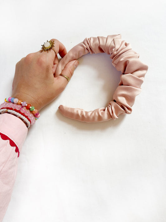 Ruffle Headband in blush silk