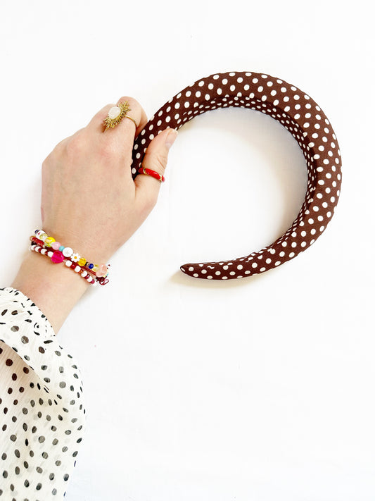 Padded Headband in brown polka dot