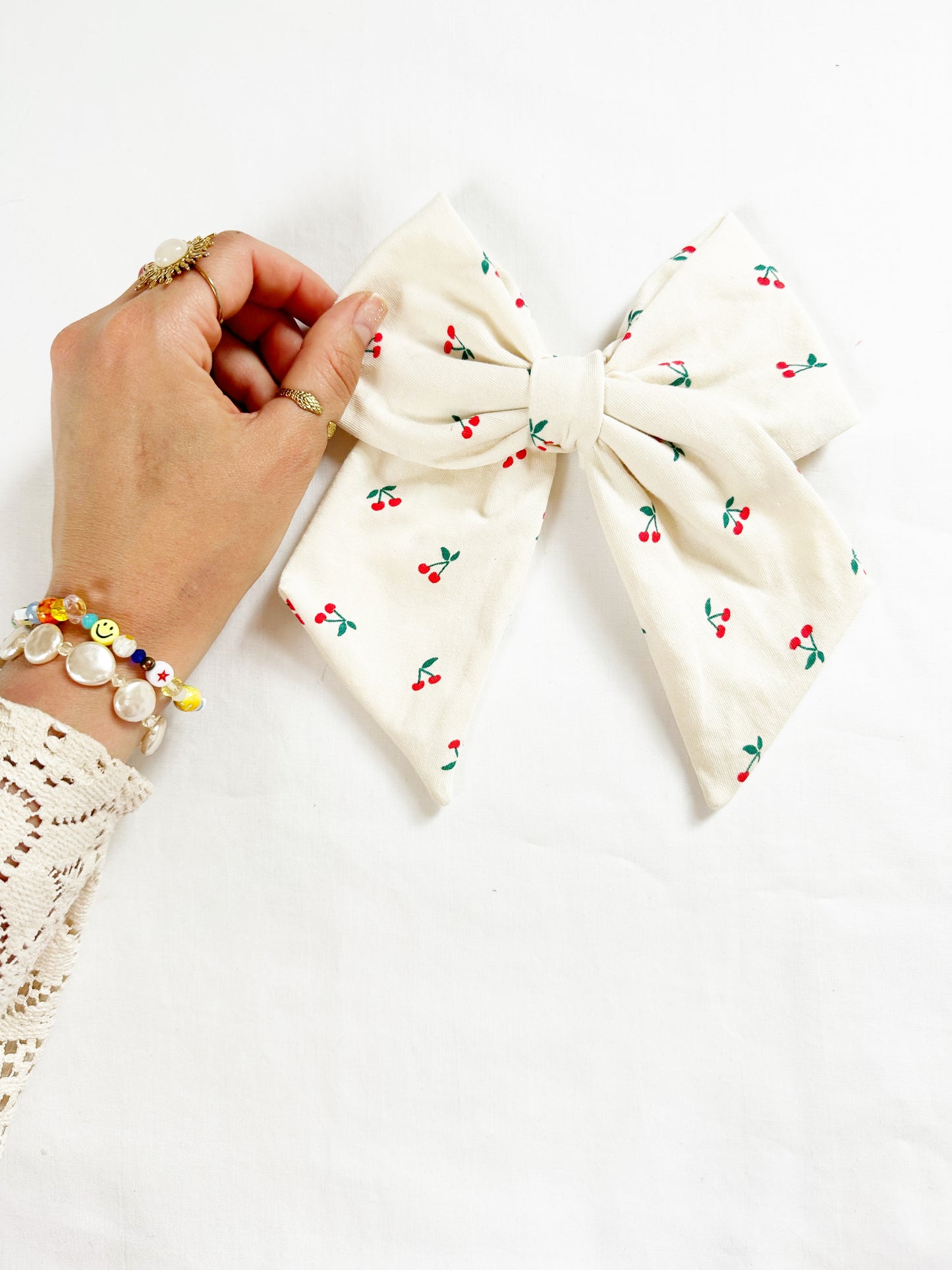 Beau hair bow in cherry print