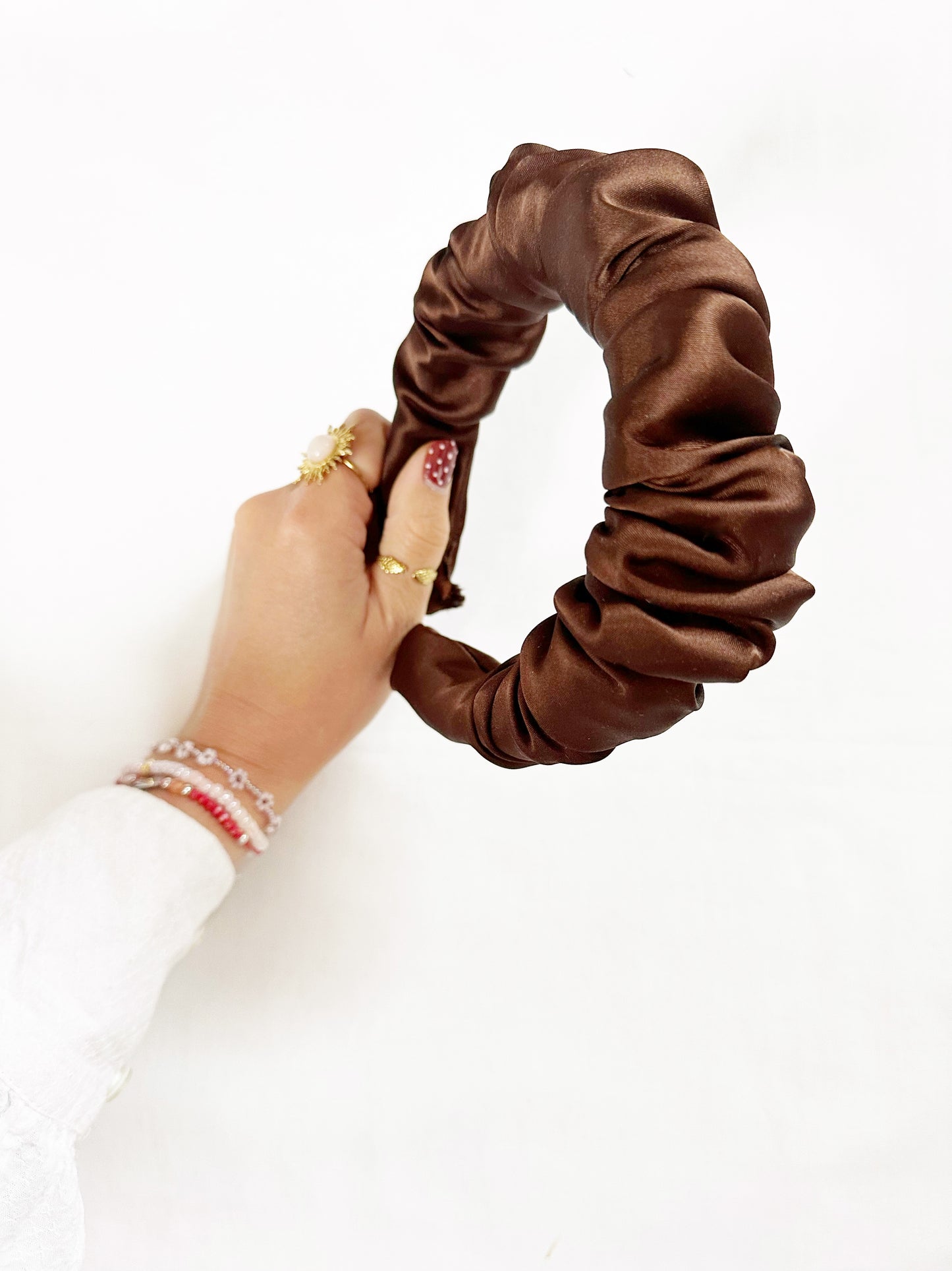 Ruffle Headband in brown silk