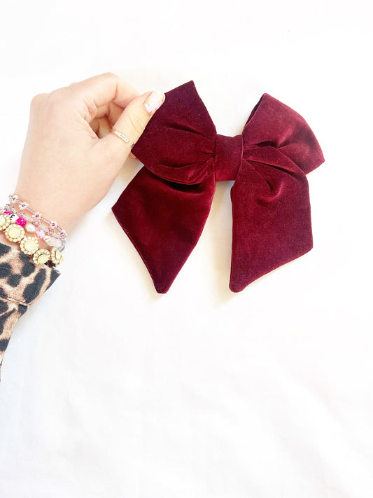 Hair Bow in burgundy velvet