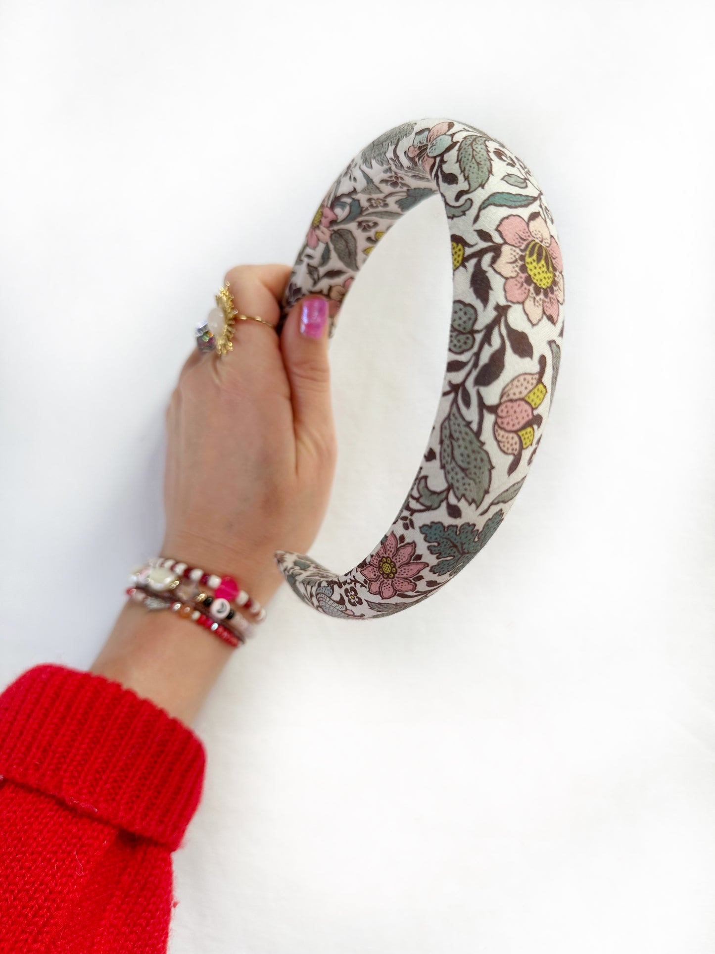 Classic Headband in pink and yellow vine print Liberty cotton