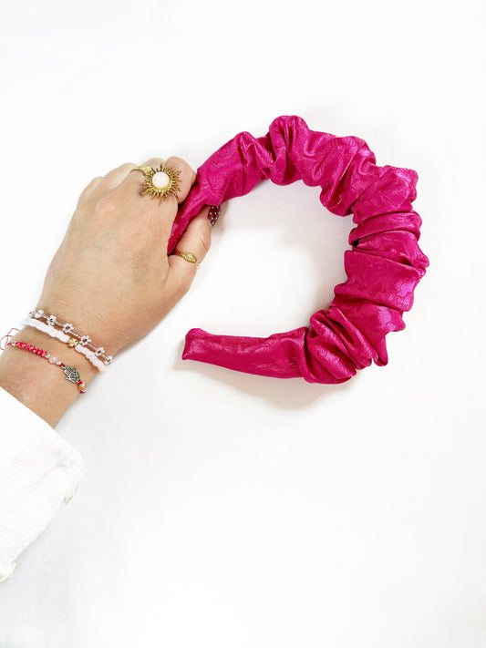 Ruffle Headband in silky hot pink