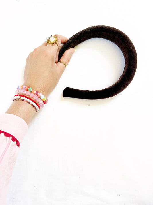 Padded Headband in brown velvet