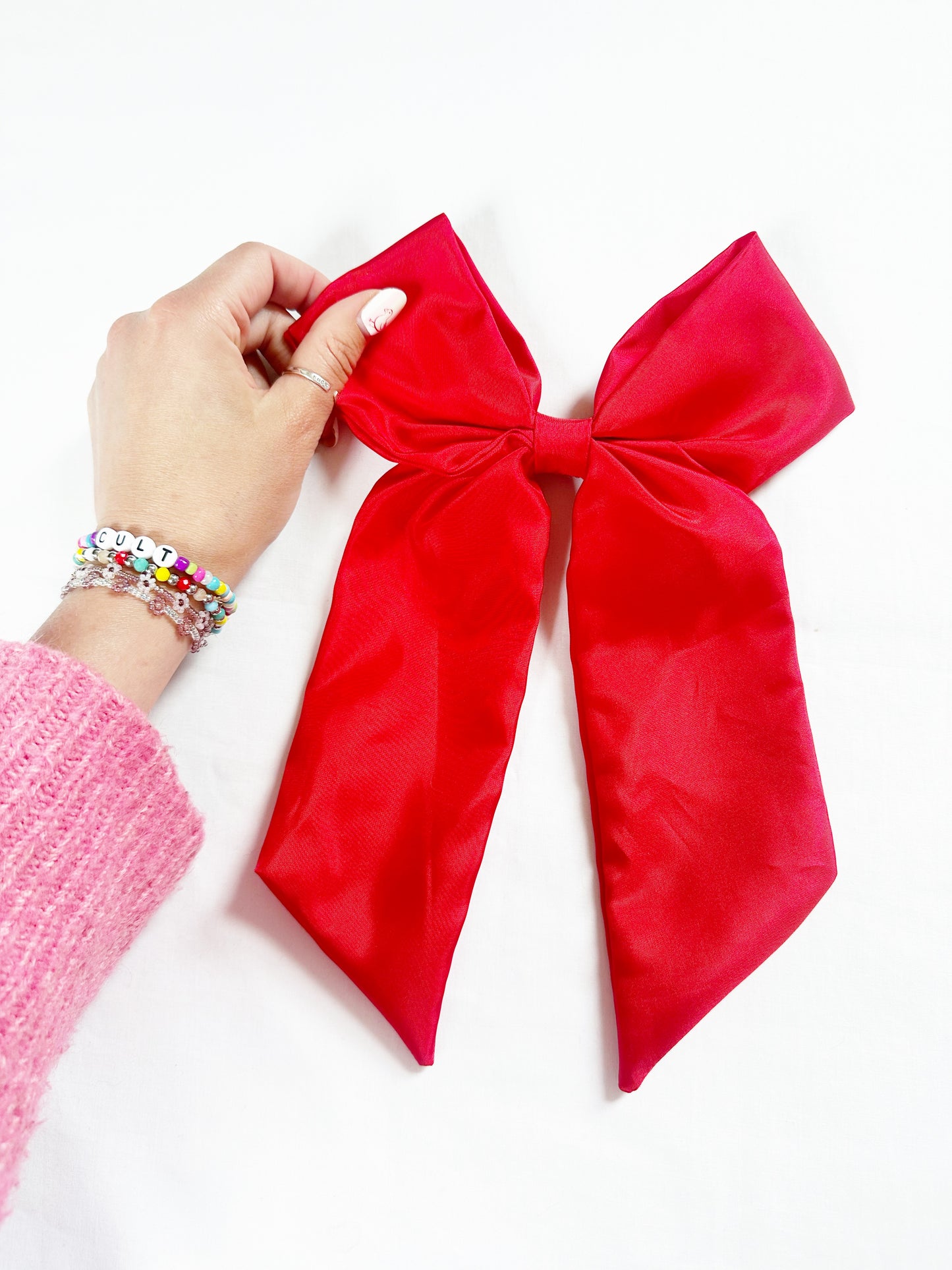 POWER Hair Bow in lipstick red silk