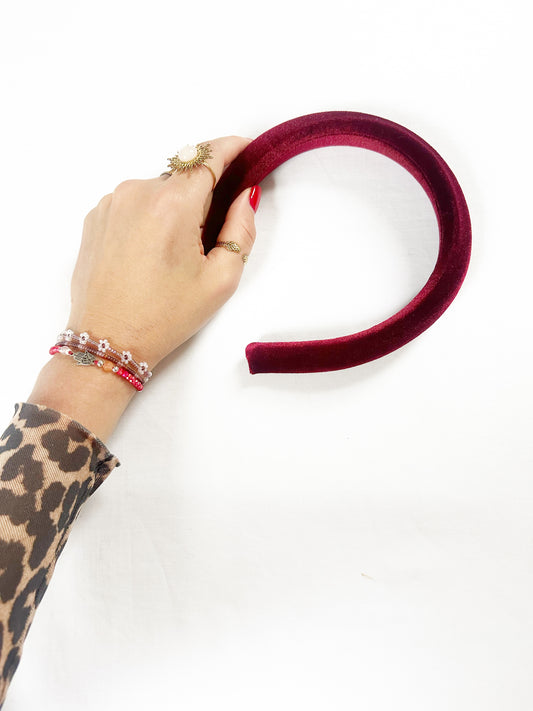 Classic Headband in red velour velvet