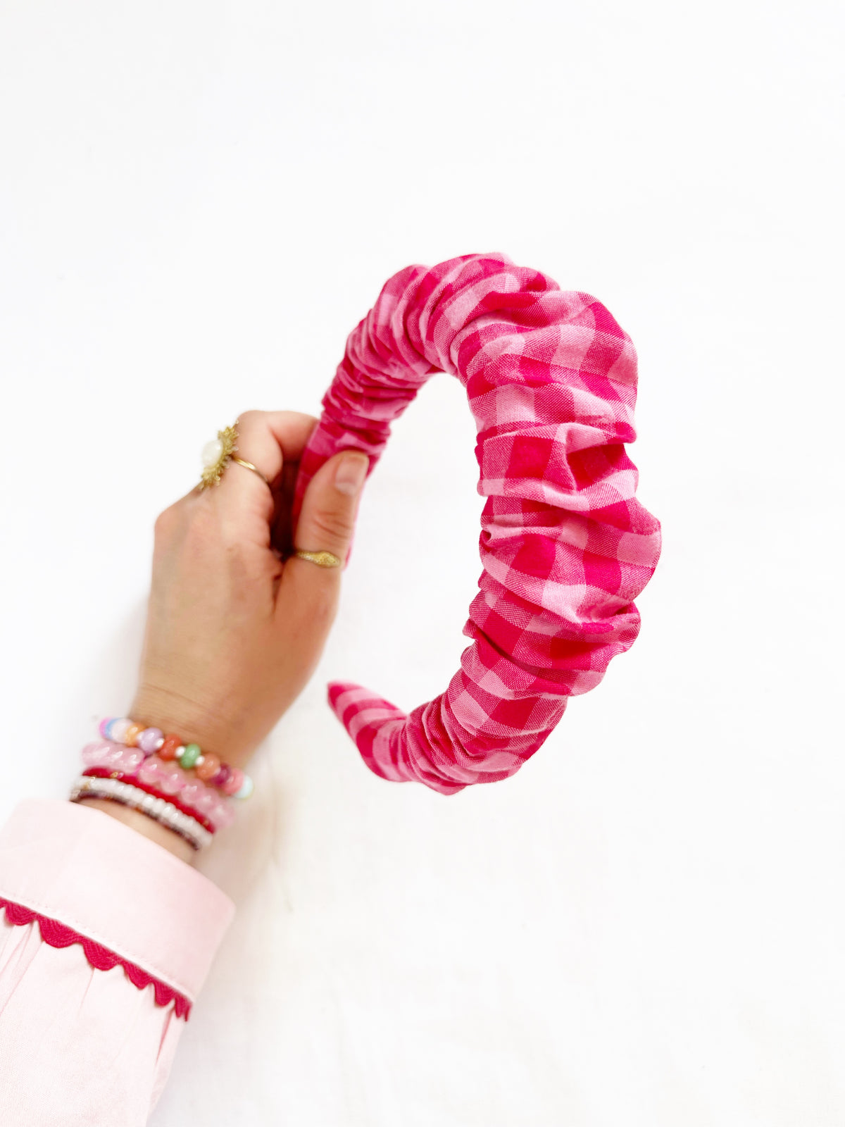 Ruffle Headband in pink gingham