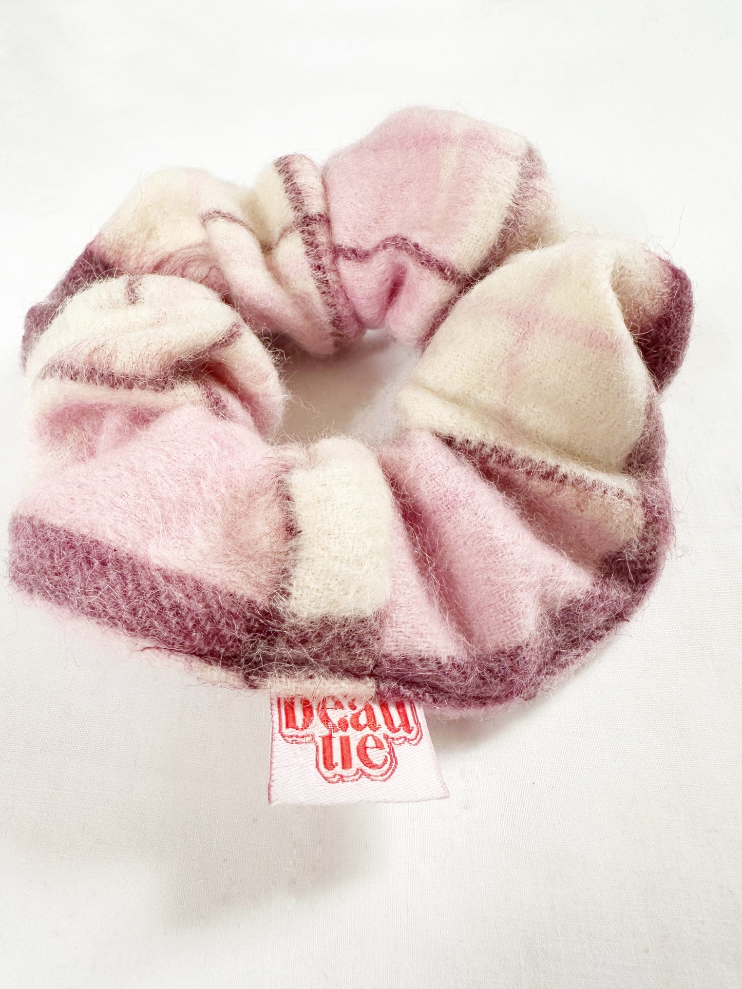 OG scrunchie in berry pink tartan wool