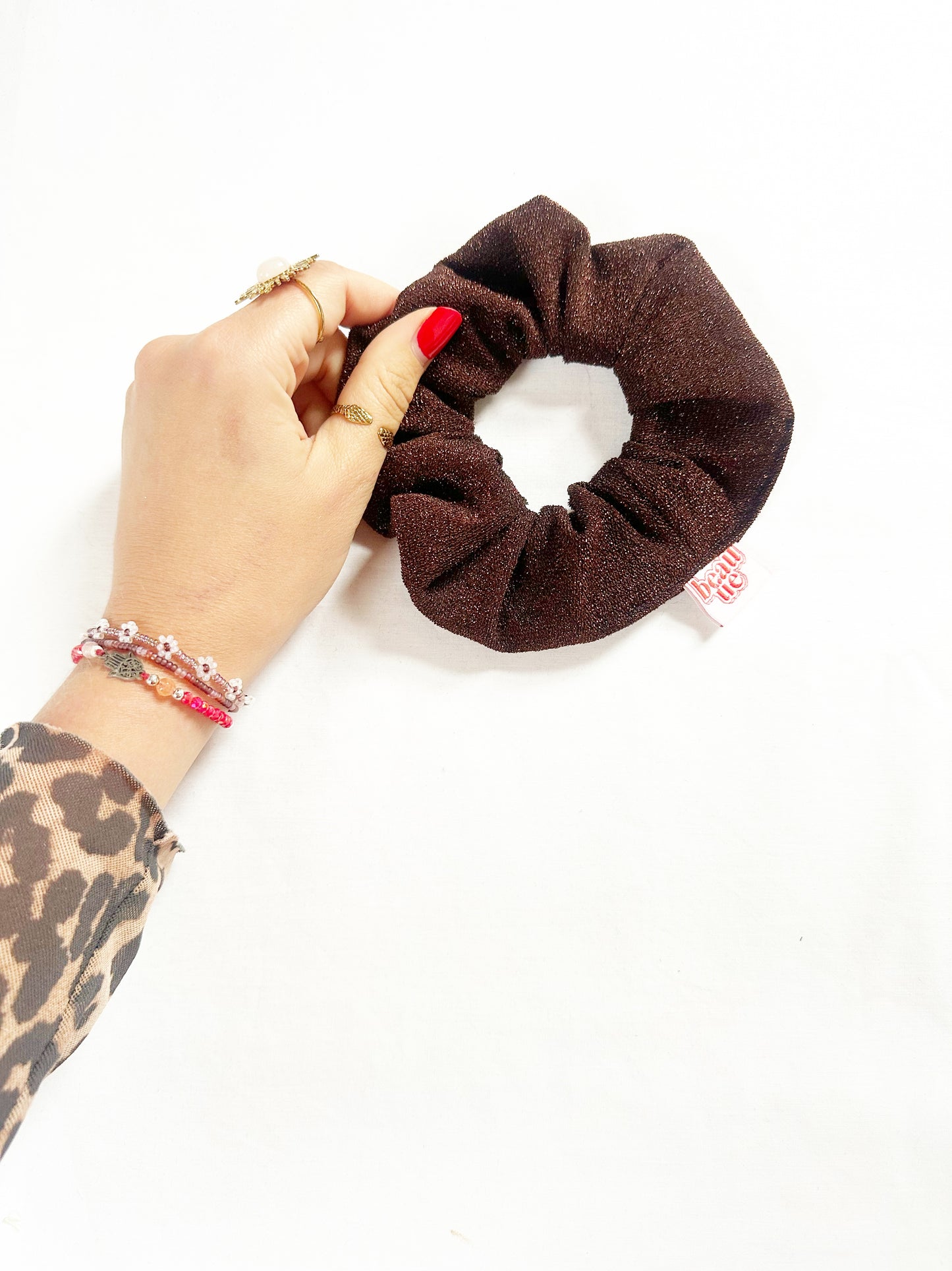 OG scrunchie in brown glitter