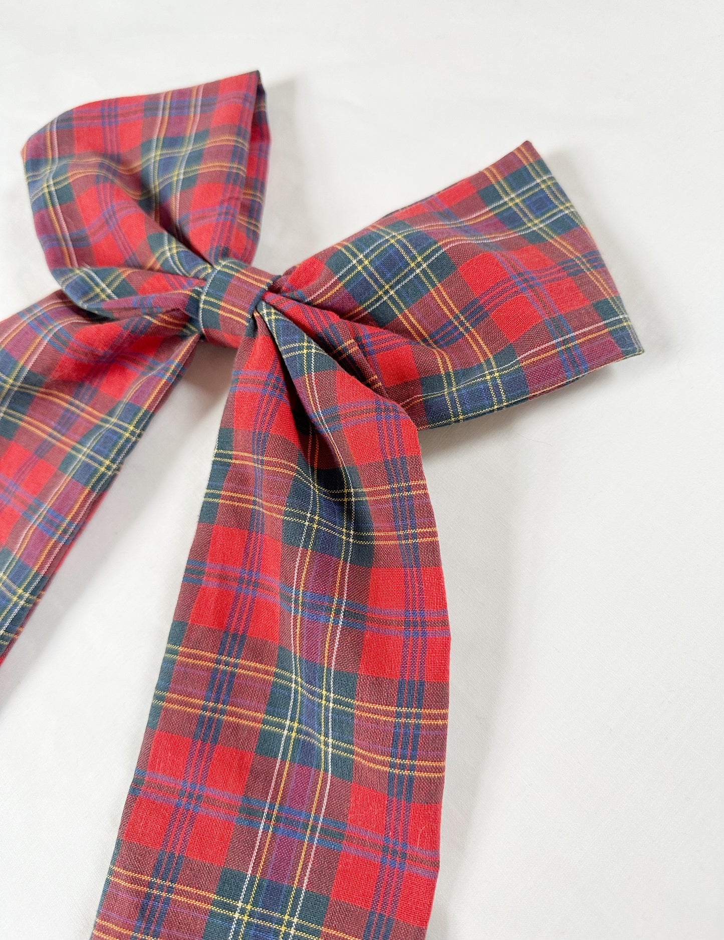 Power Hair Bow in vintage red tartan cotton