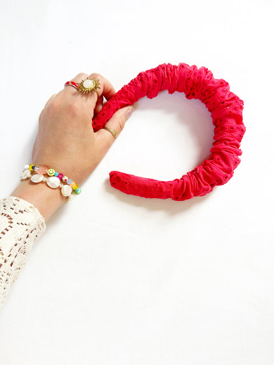 Ruffle Headband in red Broderie anglais