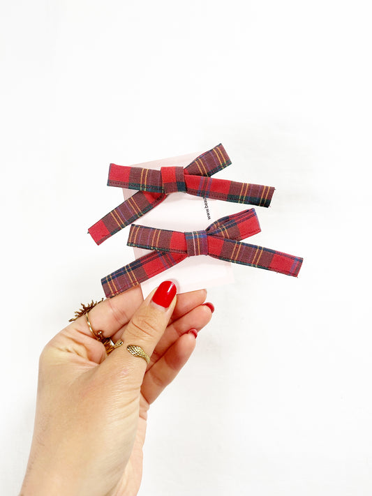Bonnie mini hair bow set in vintage red tartan