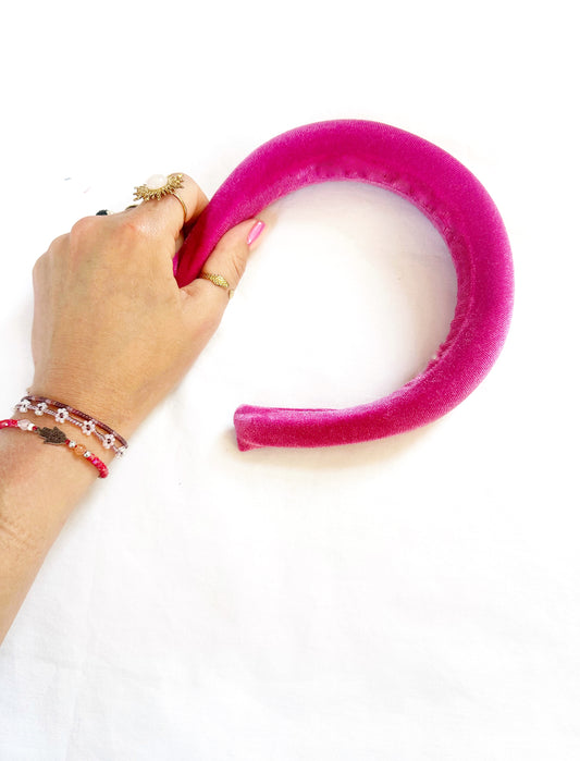 Padded Headband in hot pink velour velvet