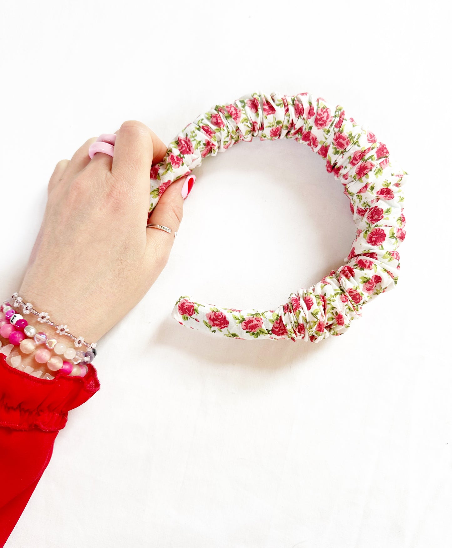 Ruffle Headband in pink rose