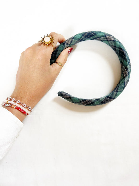 Classic Headband in green tartan