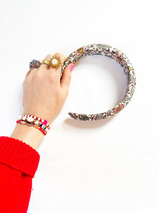 Classic Headband in pink and yellow vine print Liberty cotton