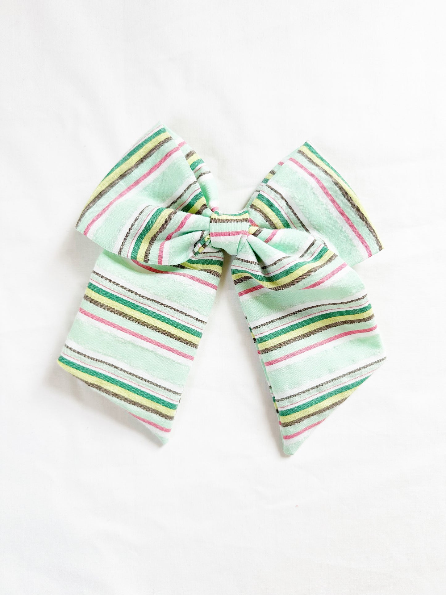 Beau hair bow in mint beach stripes