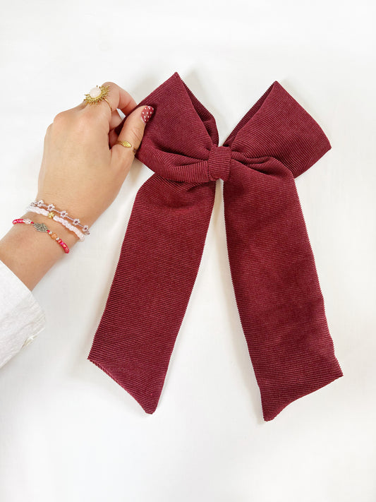 POWER Hair Bow in burgundy cord